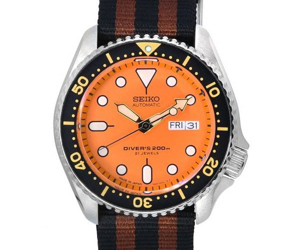 Seiko Orange Dial Automatic Diver's SKX011J1-var-NATO22 200M Men's Wat