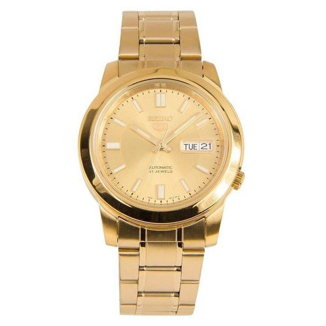 Seiko 5 Gold Tone Stainless Steel Gold Dial 21 Jewels Automatic SNKK20K1 Mens Watch