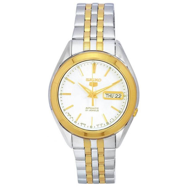 Seiko 5 Two Tone Stainless Steel White Dial Automatic SNKL24 SNKL24J1 SNKL24J Men's Watch
