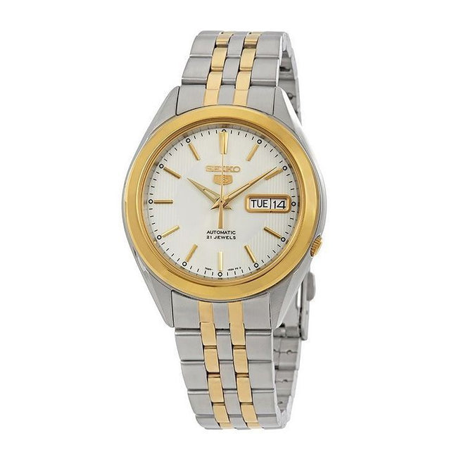 Seiko 5 Two Tone Stainless Steel White Dial 21 Jewels Automatic SNKL24K1 Men's Watch