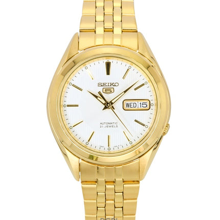 Seiko 5 Gold Tone Stainless Steel White Dial 21 Jewels Automatic SNKL26K1 Mens Watch