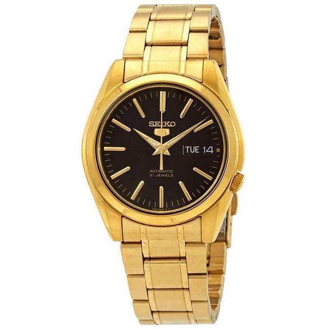 Seiko 5 Sports Gold Tone Stainless Steel Black Dial 21 Jewels Automatic SNKL50K1 Men's Watch
