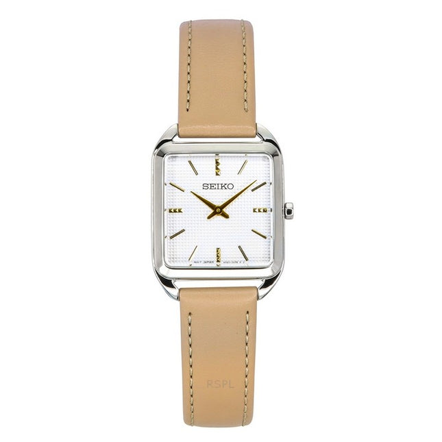 Seiko Analog Leather Strap Beige Dial Quartz SWR089P1 Women's Watch