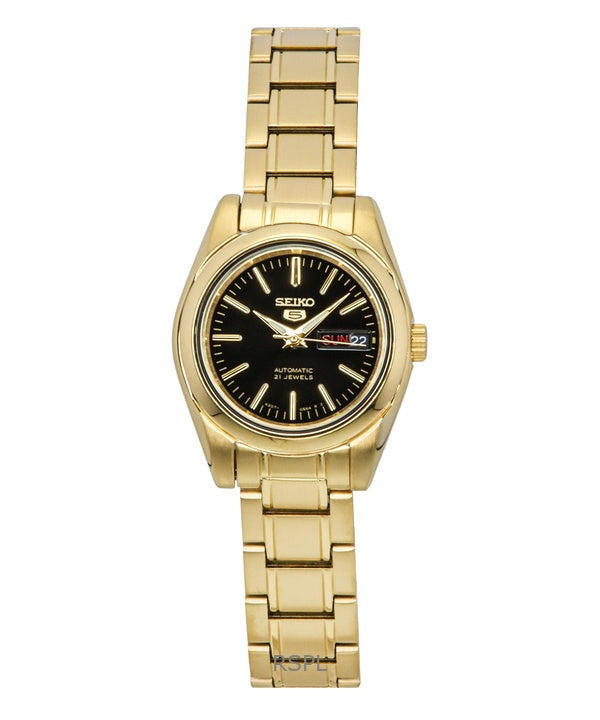 Seiko Gold Tone Stainless Steel Black Dial 21 Jewels Automatic SYMK2