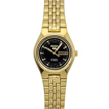 Seiko 5 Gold Tone Stainless Steel Black Dial Automatic SYMK38K1 Women's Watch