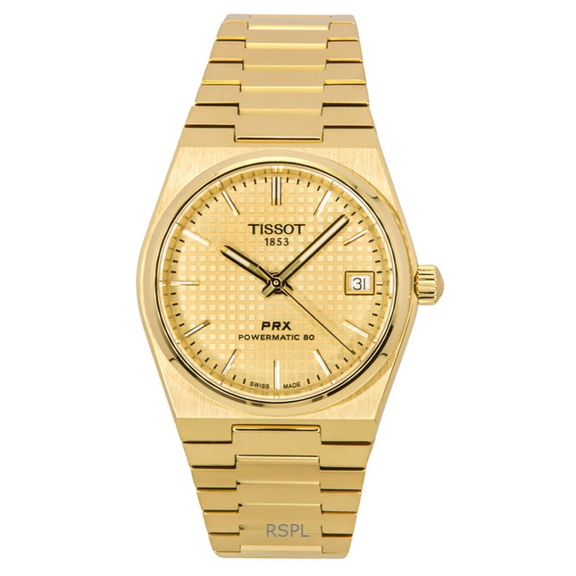 Tissot PRX Powermatic 80 Gold Tone Stainless Steel Champagne Dial Automatic T137.207.33.021.00 100M Unisex Watch