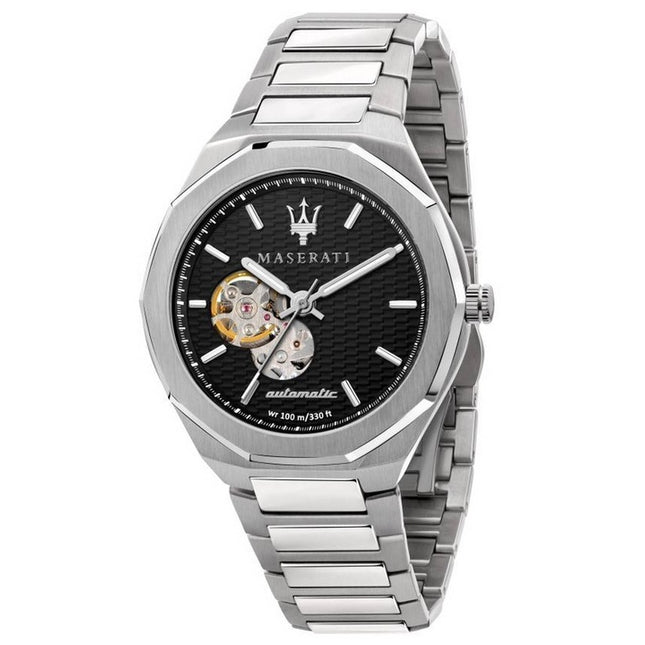 Refurbished Maserati Stile Open Heart Black Dial Stainless Steel Automatic R8823142002 100M Men's Watch