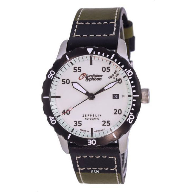Zeppelin Eurofighter Leather Strap Beige Dial Automatic Divers 7268-5 72685 200M Mens Watch