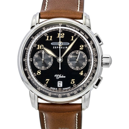 Zeppelin 100 Jahre Chronograph Leather  Strap Black Dial Quartz 76743 Men's Watch