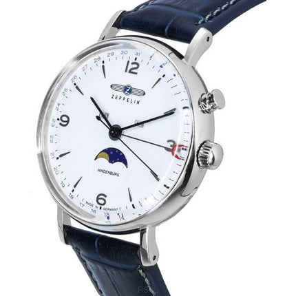 Refurbished Zeppelin LZ 129 Hindenburg Leather Strap Moon Phase White Dial Quartz 80761 Men's Watch