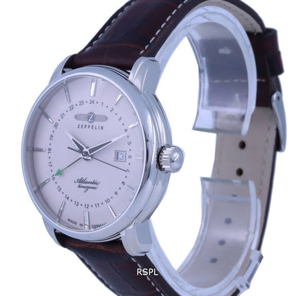 Zeppelin Atlantic Beige Dial Leather Strap Quartz 8442-5 84425 Mens Watch