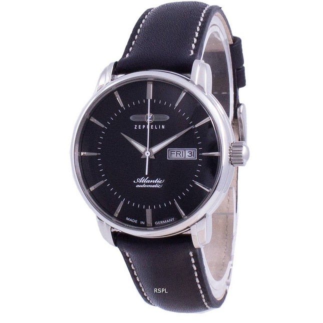 Zeppelin Atlantik Black Dial Leather Strap Automatic 8466-2 84662 Men's Watch