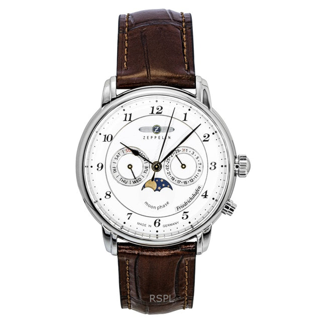 Zeppelin Friedrichshafen Brown Leather Strap White Dial Quartz 85361 Men's Watch