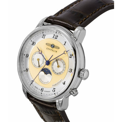 Zeppelin Friedrichshafen Brown Leather Strap Gold Dial Quartz 85365 Men's Watch