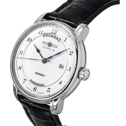 Zeppelin Friedrichshafen Black Leather Strap Silver Dial Automatic 85624 Men's Watch