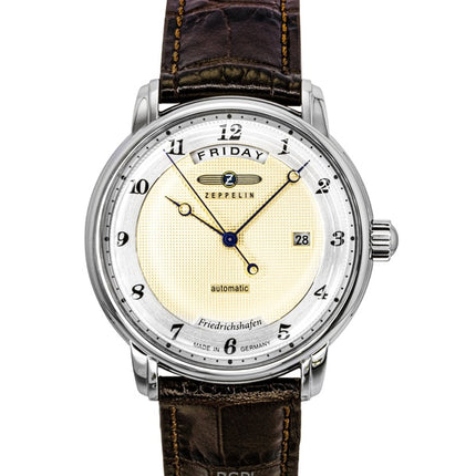 Zeppelin Friedrichshafen Brown Leather Strap Gold Dial Automatic 85625 Men's Watch