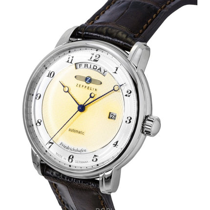 Zeppelin Friedrichshafen Brown Leather Strap Gold Dial Automatic 85625 Men's Watch