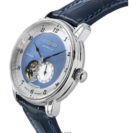 Zeppelin Friedrichshafen Leather Strap Blue Open Heart Dial Automatic 85663 Men's Watch