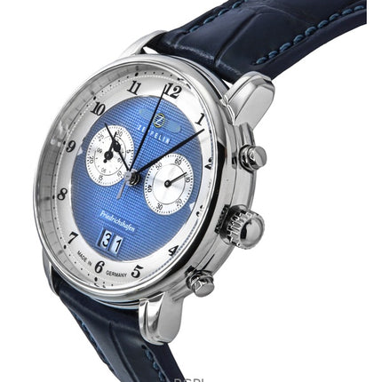 Zeppelin Friedrichshafen Chronograph Leather Strap Blue Dial Quartz 85843 Men's Watch