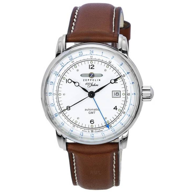 Zeppelin 100 Jahre GMT Leather Strap Silver Dial Automatic 86661 Men's Watch