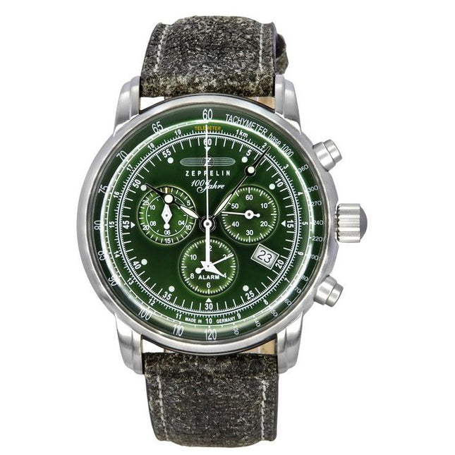Zeppelin 100 Jahre Chronograph Leather Strap Green Dial Quartz 86804 Men's Watch