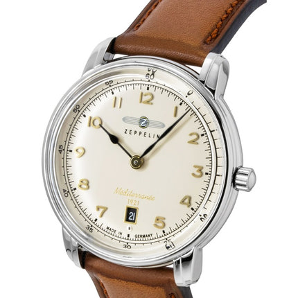 Zeppelin Mediterranee Leather Strap Beige Dial Quartz 96405 Men's Watch