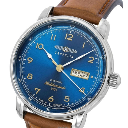 Zeppelin 100 Jahre Mediterranee Leather Strap Blue Dial Automatic 96643 Men's Watch
