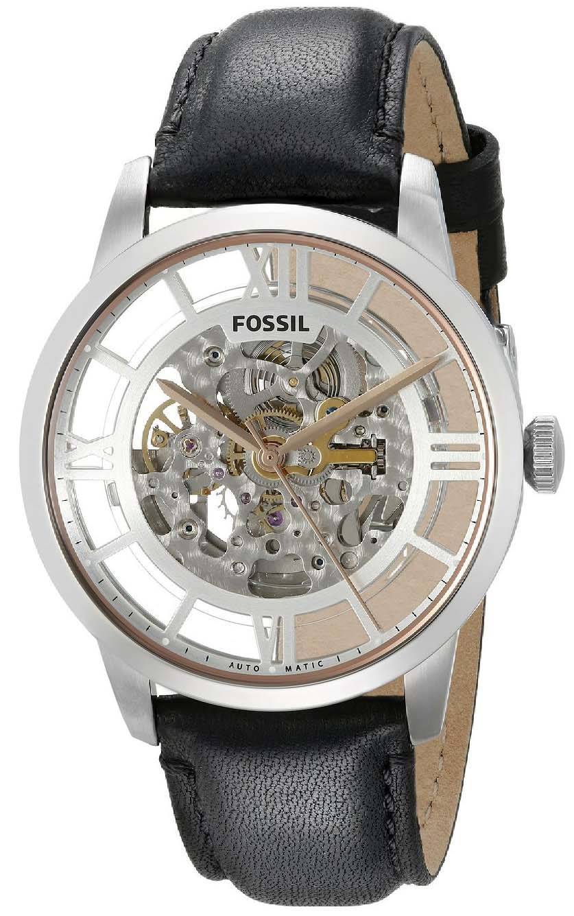 Fossil Townsman Automatic Skeleton Dial Black Leather ME3041 Mens Watch ...