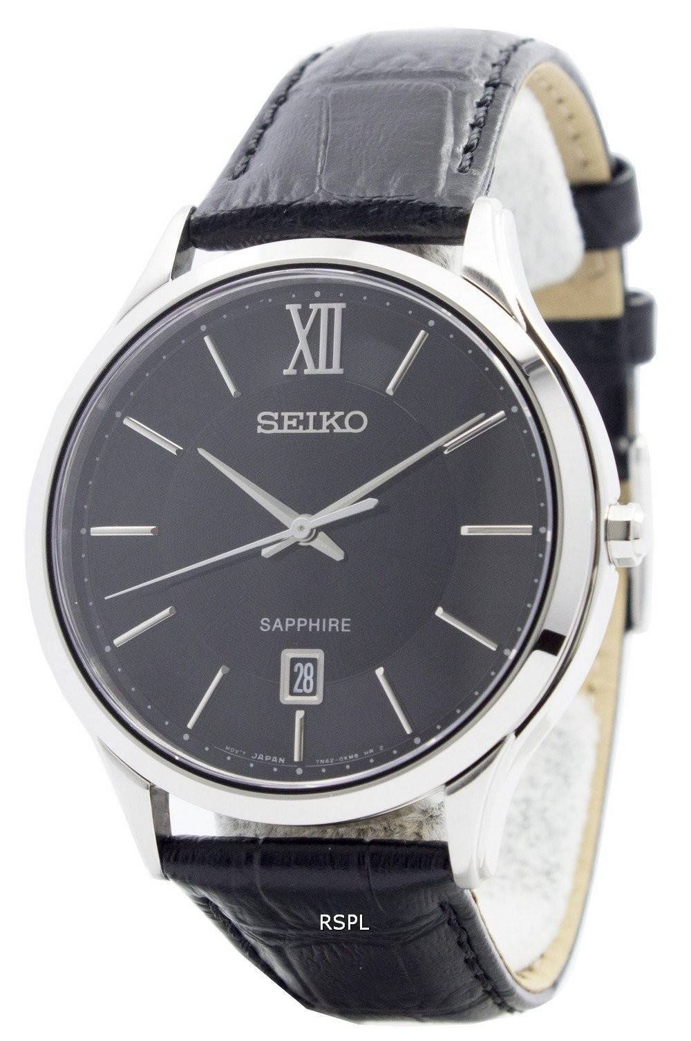 Seiko Quartz Sapphire Glass Black Dial SGEH53P2 Mens Watch -  