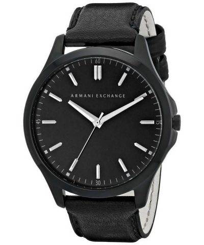 Armani Exchange Quartz Black Dial Black Leather Strap AX2148 Men's Watch