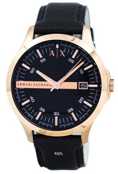 Armani Exchange Rose Gold Black Dial Leather Strap AX2129 Mens Watch