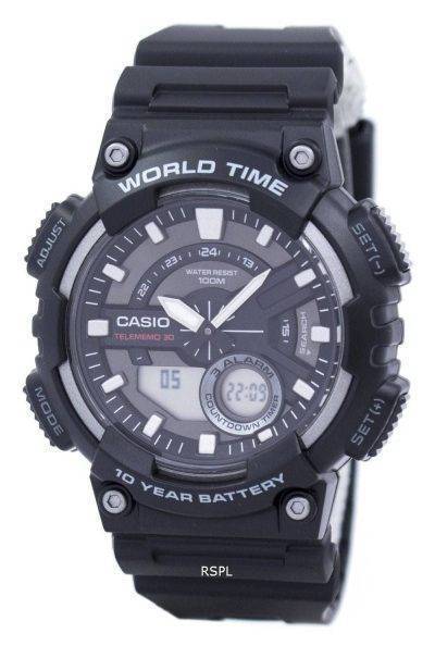 Casio Telememo 30 World Time Alarm Analog Digital AEQ-110W-1AV Men's Watch