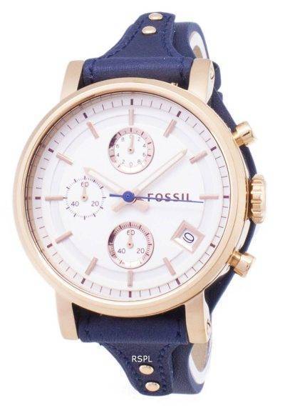 Fossil Original Boyfriend Quartz Chronograph Blue Leather Strap ES3838 Womens Watch