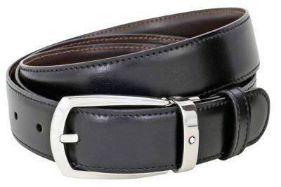 Montblanc 112960 Men's Reversible Black/Brown Leather Horseshoe Belt
