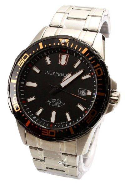 Independent Charm Black Dial Stainless Steel Automatic BJ4-442-51 100M Mens Watch