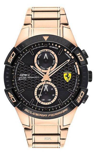 Ferrari Scuderia Apex Black Dial Gold Tone Stainless Steel Quartz 0830640 Mens Watch