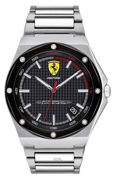 Ferrari Scuderia Aspire Black Dial Stainless Steel Quartz 0830666 Mens Watch