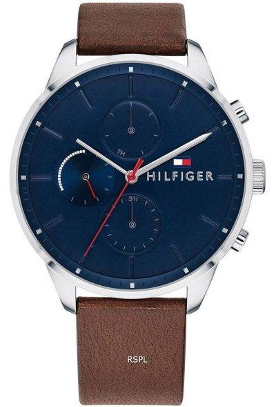 Tommy Hilfiger Chase Blue Dial Leather Strap Quartz 1791487 Mens Watch
