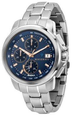 Maserati Successo Chronograph Blue Dial Stainless Steel Solar R8873645004 Mens Watch