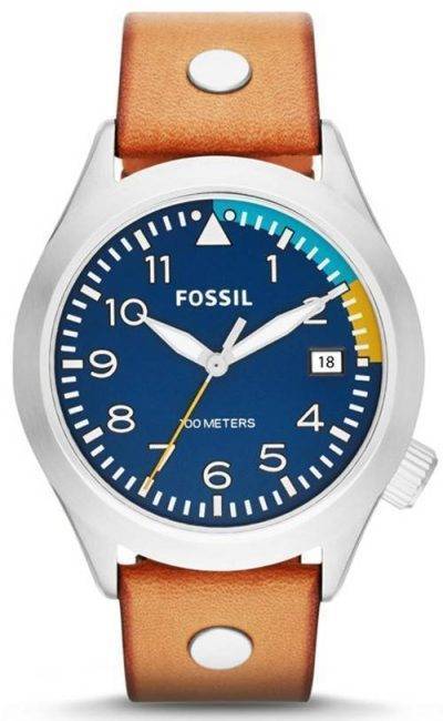 Fossil Aeroflite 100M Three-Hand Date Tan Leather AM4554 Mens Watch