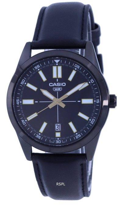 Casio Analog Black Dial Leather Strap Quartz MTP-VD02BL-1E MTPVD02BL-1 Mens Watch