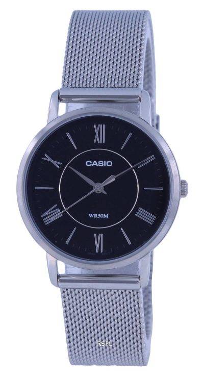 Casio Enticer Stainless Steel Mesh Black Dial Quartz LTP-B110M-1AV LTPB110M-1 Womens Watch