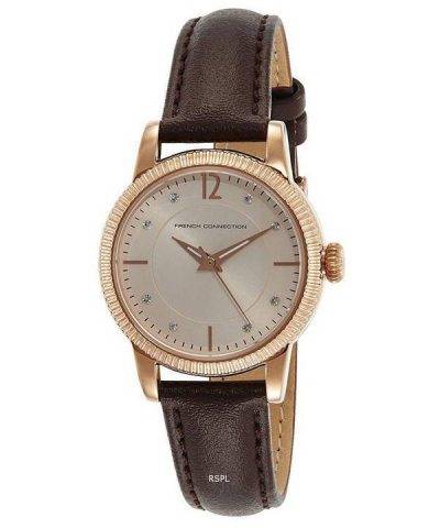 French Connection Crystal Accents Leather Strap Quartz FCS1006T Womens Watch