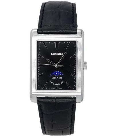 Casio Standard Analog Moon Phase Leather Strap Black Dial Quartz MTP-M105L-1A Men's Watch