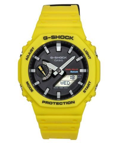 Casio G-Shock Mobile Link Analog Digital Yellow Resin Strap Black Dial Solar GA-B2100C-9A 200M Mens Watch