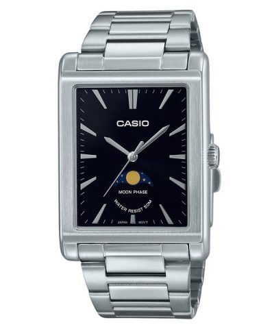 Casio Standard Analog Moon Phase Stainless Steel Black Dial Quartz MTP-M105D-1A Mens Watch