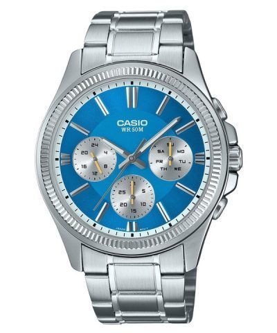 Casio Enticer Analog Stainless Steel Ice Blue Dial Quartz MTP-1375D-2A2 Mens Watch